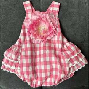 Peaches N Cream 0/3 Ruffle Bubble Pink Gingham/Check Print